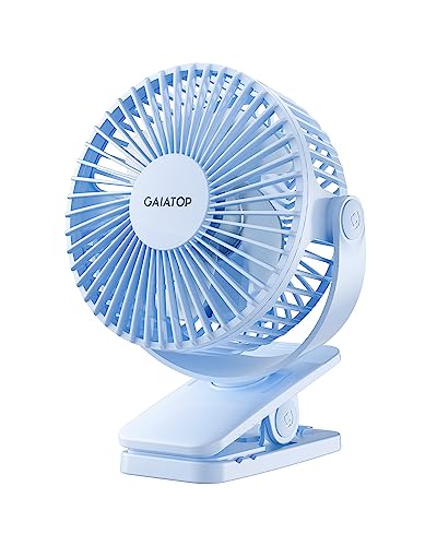 Gaiatop Portable Clip on Fan, Mini Personal Rechargeable Fan | Battery Operated, Small 3 Speed Quiet 360° Rotate, Cooling for Desk Table Home Office Stroller Camping Women Gifts Light Blue - color: light Blue