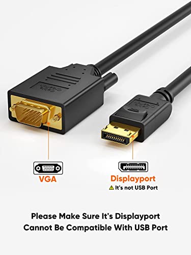 CableCreation 6ft DP to VGA Cable, Black, Supports 1080P@60Hz, Connects DisplayPort Devices to VGA Monitors, Displays, or Projectors - size: 6FT-PVC