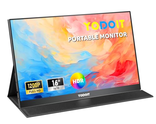 Yodoit Portable Monitor for Laptop 1920×1200 16" FHD Screen IPS Display with USB Type C Port, Built-in Speakers and Smart Cover Compatible with PC, MacBook, Xbox (Black) - size: 16 inch FHD
