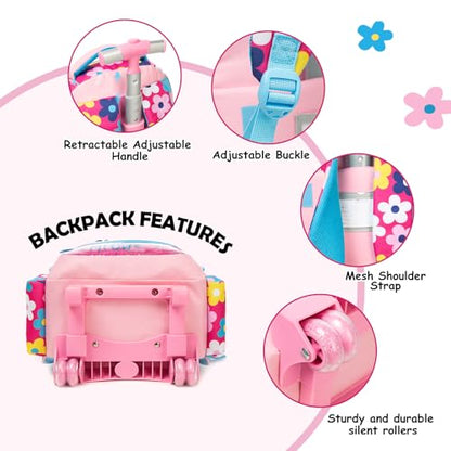 Kids Big-Eyed Cat Rolling Backpack for Girls, School Bags Pink | Trolley Suitcases Luggage Travel with Wheels, Wheeled 3PCS Roller Backpacks Set, Toddler Back Pack, School Bags Elementary - color: Pink-0121-maomi