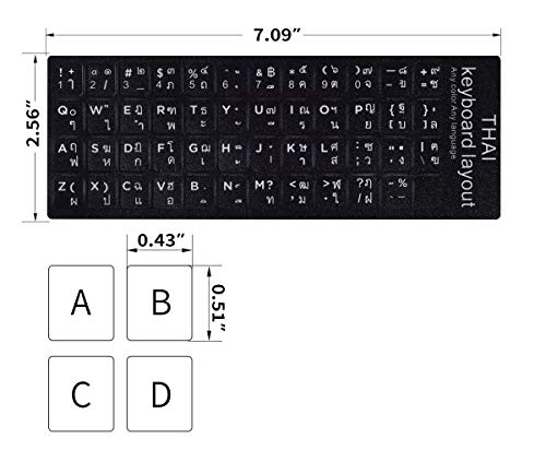 2PCS Thai Keyboard Stickers, Thai-English Keyboard Letters Replacement Sticker White Font on Black Background for Computer Laptop Notebook Desktop, Matte Vinyl Keyboard Alphabet Sticker - color: Thai