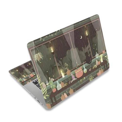 12 12.1 13 13.3 14 15 15.4 15.6 in Skin Laptop Sticker Decal, Netbook Skins for Notebook PC, Universal Vinyl Laptop Decor Cover for Women Girl, Waterproof Art Protector I Green Plants Black Cat - color: Green Plants Black Cat