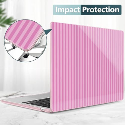 for MacBook Air 13 Inch (13.6 Inch) Case, M5/M4/M3/M2 Chip 2026 2025 2024 2023 2022, Hard Plastic Printed Cover with Screen Protector & Keyboard Cover & Dust Plugs, Pink Stripes - color: Pink Stripes