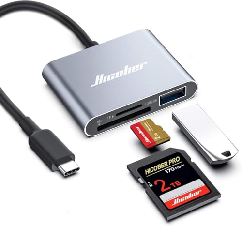 HICOBER 3-in-1 USB-C SD Card Reader, Supports 2TB SD/TF Cards with USB 2.0 Port, Compatible for Android Phones, Tablets, Laptops & iPhone 15,16,17, Portable Memory Card Reader for Photo/Video Transfer - color: Space Grey