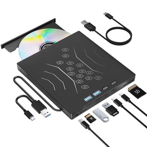 Wbacon 7 in 1 External CD/DVD Drive for Laptop, USB 3.0 External CD Drive | CD DVD +/-RW Disk Drive, Portable CD/DVD Player Burner Reader Writer for Laptop Desktop PC Windows 11/10/8/7/XP Mac Linux - style: External DVD Drive