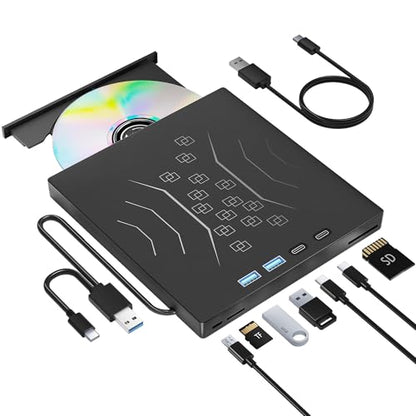 Wbacon 7 in 1 External CD/DVD Drive for Laptop, USB 3.0 External CD Drive | CD DVD +/-RW Disk Drive, Portable CD/DVD Player Burner Reader Writer for Laptop Desktop PC Windows 11/10/8/7/XP Mac Linux - style: External DVD Drive