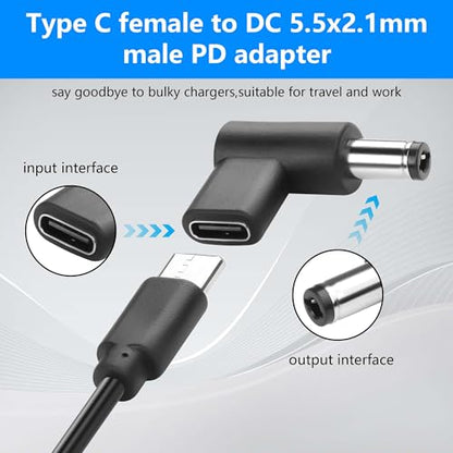 GINTOOYUN 2PCS 12V DC Power Connector Adapter 90 Degree Angle Female USB C to Male DC 5.5mm x 2.5mm Converter 12V USB Type C Input to DC5521 Output Adapter (12V)