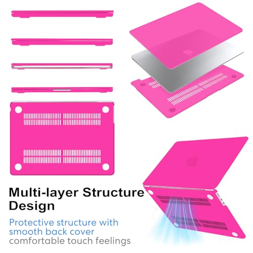 AKIT Compatible with MacBook Air 13 inch Case M5 2026 2025-2022 M4/M3/M2 A3449 A3240 A3449 A3113 A2681, Slim Matte Hard Shell Case+Screen Protector+Keyboard Cover for MacBook Air 13.6 inch, Hot Pink - color: Hot Pink