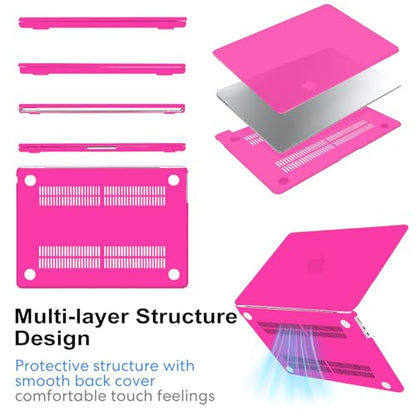 AKIT Compatible with MacBook Air 13 inch Case M5 2026 2025-2022 M4/M3/M2 A3449 A3240 A3449 A3113 A2681, Slim Matte Hard Shell Case+Screen Protector+Keyboard Cover for MacBook Air 13.6 inch, Hot Pink - color: Hot Pink