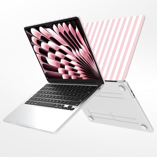 G JGOO Compatible with MacBook Air 13 inch Case 2026 2025-2022 M5 A3449 M4 A3240 M3 A3113 M2 A2681, Plastic Hard Shell for MacBook Air 13.6 inch Case+ Keyboard Cover+Screen Protector, Pink Stripe - color: Pink Stripes
