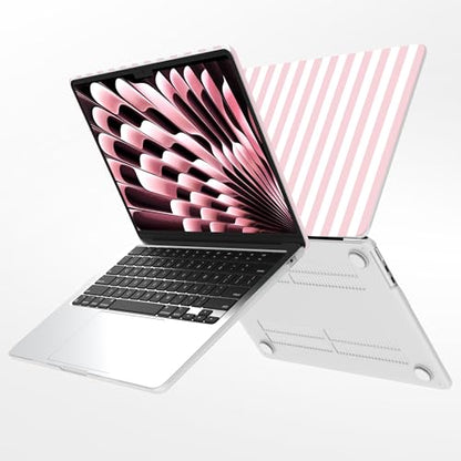 G JGOO Compatible with MacBook Air 13 inch Case 2026 2025-2022 M5 A3449 M4 A3240 M3 A3113 M2 A2681, Plastic Hard Shell for MacBook Air 13.6 inch Case+ Keyboard Cover+Screen Protector, Pink Stripe - color: Pink Stripes