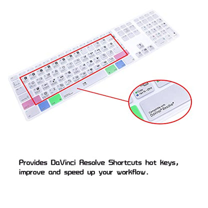 HRH for iMac G6 MB110LL/B and MB110LL/A A1243 Keyboard with Numeric Keypad NumberPad Print with: Davinci Resolve Functional Shortcuts Hot Keys Design Silicone Keyboard Skin Cover [US/EU Layout] - color: Z-DaVinci Resolve