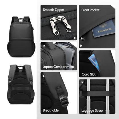 Travel Laptop Backpack, Business Sturdy Laptops Backpack with USB Charging Port, Water Resistant Computer Bag Gift for Men & Women Fits 18.5 Inch Notebook, Black