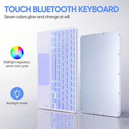 Ultra-Slim Bluetooth Keyboard with Built-in Touchpad and Mouse Portable Mini Wireless Keyboard Rechargeable 7-Color Backlit for Apple iPad iPhone Samsung Tablet iPhone Smartphone iOS Android Windows - color: purple