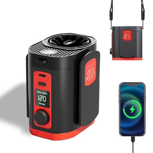 Portable Fan,120-Stepless Dial Waist Clip Fan Turbo Cooling,6000mAh Rechargeable Clip-On Personal Fan with LED flashlight,for Outdoor,Travel,Camping - color: Red