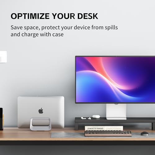 Vertical Laptop Stand for Desk,Plastics Laptop Holder Dock with Silicone Protection,Compatible with All MacBook/Surface/Samsung/HP/Dell/Chrome Book (Gray) - color: Gray