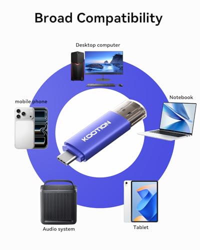 256GB Type-C Flash Drive 5-Pack, KOOTION 2-in-1 USB-A & USB-C 3.0 Dual Drive OTG, Memory Stick for Android Smartphone/Tablet/PC - color: Blue 5pack, size: 256GB