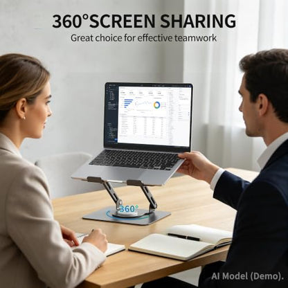 SOUNDANCE 360 Rotating Laptop Stand, Ergonomic Computer Riser for Desk, Adjustable Height Multi-Angle Metal Holder, Foldable Portable Notebook Elevating Base for Office & Home, Silver Grey - color: Silver Grey