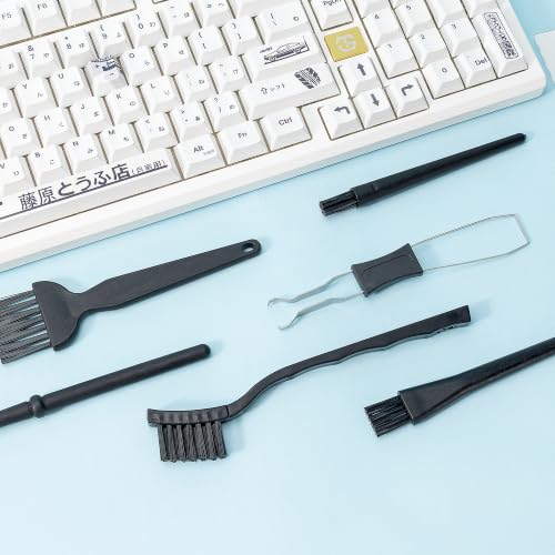 SIMPOR 6 Pcs Anti Static Brush Set with Keycap Puller, PC Computer Electronics Keyboard Cleaning Kit, Nylon Keyboard Cleaning Brush Cleaner for Mechanical Keyboard, PCB, Camera, Car Vents