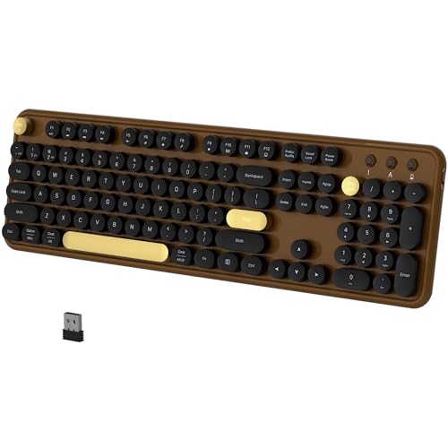 Colorful Wireless Bluetooth Keyboard (Black-Brown) | Connect Up to 3 Devices Simultaneously, 2.4GHz and Dual Mode Bluetooth Keyboard for PC, Laptop, Windows, Mac - color: Black-Brown