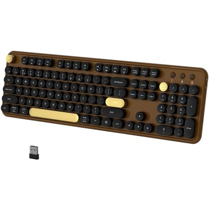 Colorful Wireless Bluetooth Keyboard (Black-Brown) | Connect Up to 3 Devices Simultaneously, 2.4GHz and Dual Mode Bluetooth Keyboard for PC, Laptop, Windows, Mac - color: Black-Brown
