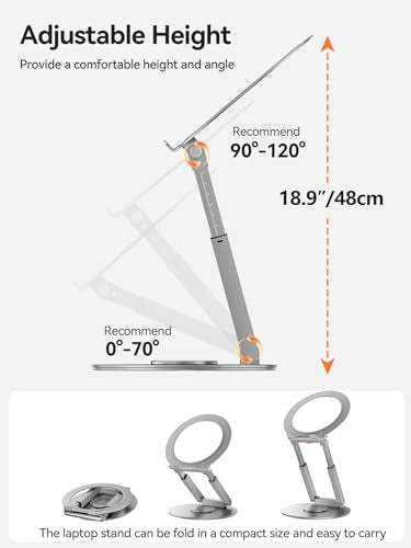 Telescopic Laptop Stand with 360° Rotation, Adjustable Height & Tilt Swivel Laptop Riser, Ergonomic Standing Desk Converter for 10-17" MacBook Pro/Air, Dell, HP – Supports up to 22lbs (Silver) - color: Silver