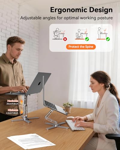 TECKNET Laptop Stand,360°Rotating Base,Adjustable Ergonomic Design | 100% Aluminium,adjustable height and angle,foldable desk stand,fits up to 17 inch laptops,compatible with MacBook Pro