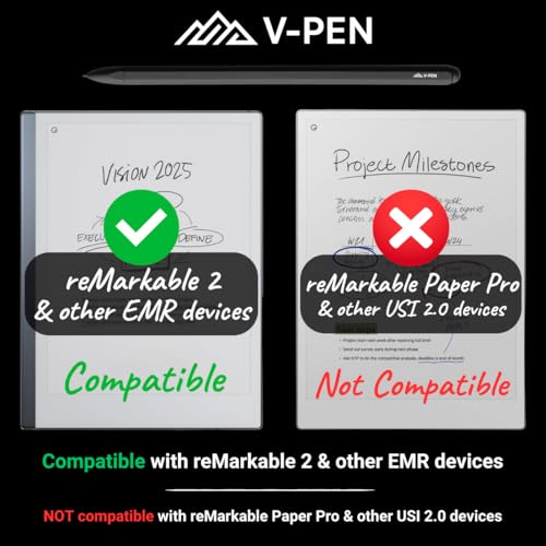V-Pen EMR Stylus Remarkable 2 Pen Replacement with Digital Eraser + 5 Tips | 4096 Pressure Level Sensitivity & Palm Rejection | Digital Pen Marker Plus Compatible Kindle Scribe & Tablet Pen - style: V-Pen Stylus