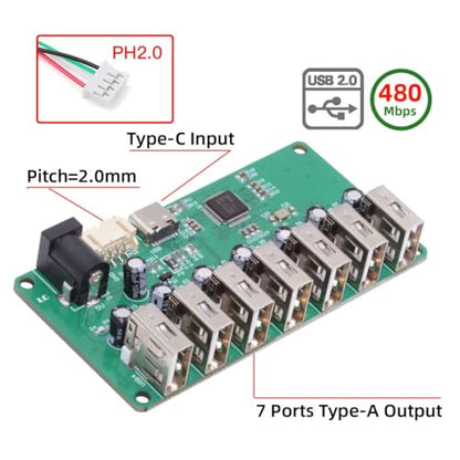 ChenYang 7 Port USB 2.0 HUB,Pitch=2.0mm 4Pin/USB C 1 to 7 USB 2.0 Splitter Port Multiplier Expansion Adapter with DC 5V Power Port for Laptop/Flash Drive/Keyborad/Mouse - style: PH2.0 1-to-7 USB-A