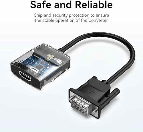 VENTION VGA to HDMI Adapter 0.5FT, Uni-Directional VGA(Source) to HDMI(Display) Converter (Male to Female) 1080@60Hz with Audio Cable and Micro USB Cable from PC, Monitor - color: 0.5FT