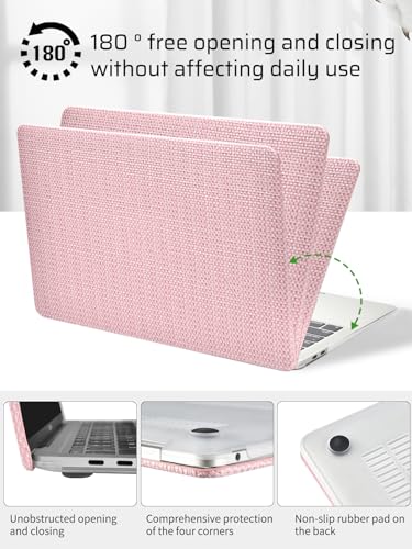 Seorsok Compatible with MacBook Air 13 Inch Case 2022-2018 Release A1932 A2179 M1 A2337,Elegant Leather Plastic Hard Shell Case Transparent Keyboard Cover,Pink Woven Fabric No Logo Cutout Design - color: Pink, size: Air 13(A1932 A2179 M1 A2337)