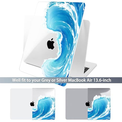 Batianda Case for New MacBook Air 13 inch 2026 M5 2025 M4 2024 Model A3240 A3113 M3 A2681 M2, Floral Designed Protective Hardshell Keyboard Cover & Screen Protector and USB-C Adapter, Blue Waves - color: Blue Waves