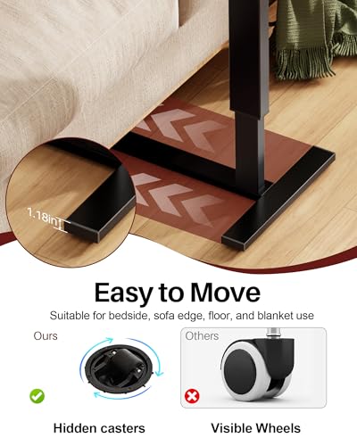 Foldable Overbed Table with Wheels, Pneumatic Adjustable Overbed Bedside Table, Mobile Standing Desk, Hospital Bed Tables Over The Bed, Rolling Laptop Desk with Casters for Home Office - color: Brown