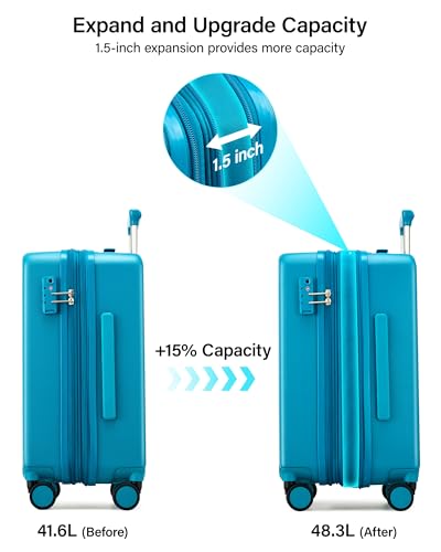 Hanke 20 Inch Expandable Carry On Luggage, Hard Shell with Side Hook | PC Hard Shell, Overhead Bin, Expandable Up to 15%, 8 Spinner Wheels, TSA Lock, Lightweight, Weekend Getaway - color: Caribbean Blue, size: 20 Inch EXT