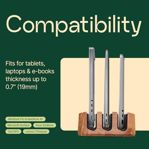 Triple Laptop Stand Vertical Laptop Holder - Vertical Laptop Stand for Desk - Laptop Holder - Handmade of Natural Wood (Triple Walnut) - color: Triple Walnut