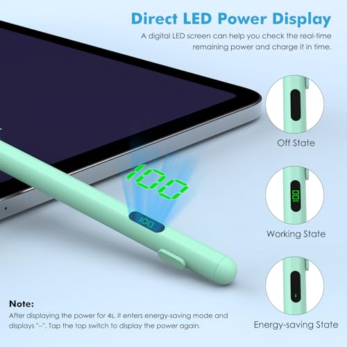 Moko Universal Capacitive Stylus Pencil for Touch Screen, Green | Fast Charging, Power Display, Compatible with Apple iPad/iPhone/Samsung/Lenovo, iOS Android Tablets & All Smartphones - color: Green