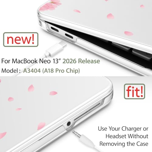 May Chen Compatible with MacBook Neo 13 inch Case 2026 Model A3404, Plastic Hard Shell,Keyboard Cover,Screen Protector,Dust Plug, for MacBook Neo 13" with A18 Pro Chip, Cherry Blossom - color: Cherry blossom