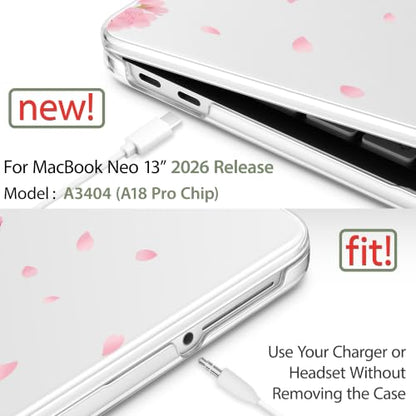 May Chen Compatible with MacBook Neo 13 inch Case 2026 Model A3404, Plastic Hard Shell,Keyboard Cover,Screen Protector,Dust Plug, for MacBook Neo 13" with A18 Pro Chip, Cherry Blossom - color: Cherry blossom
