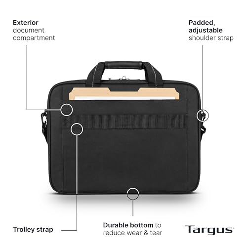 Targus 15-16 Inch Slim Lightweight Laptop Briefcase, Black - Messenger and Shoulder Bag with Padded Compartment and Trolley Strap for 16" Laptops (TCT027US) - color: Black, size: 16 inch