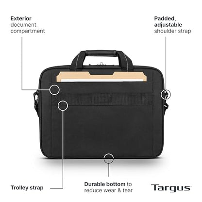 Targus 15-16 Inch Slim Lightweight Laptop Briefcase, Black - Messenger and Shoulder Bag with Padded Compartment and Trolley Strap for 16" Laptops (TCT027US) - color: Black, size: 16 inch