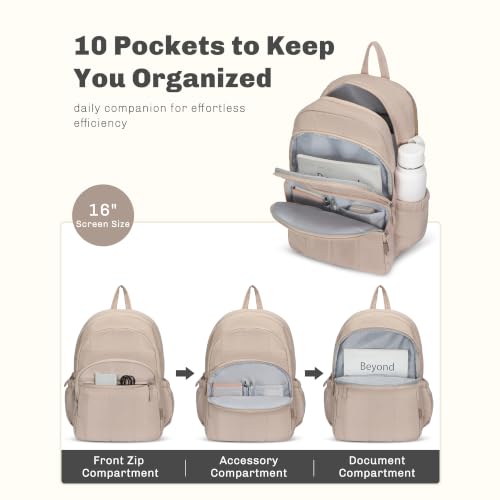 College Laptop Backpack 16 Inches Quilted Travel Backpack for Women Lightweight Puffer Casual Daypack 28L Camel - color: Camel