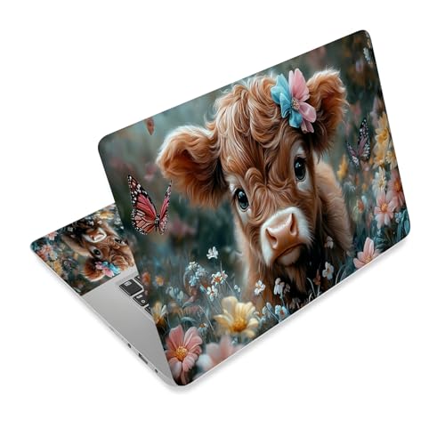 Universal Laptop Skin Sticker Decal,15.6 Inch Laptop Vinyl Cover for 13" 14" 15.6" Laptop,Scratch-Resistant Waterproof Protector Wrap,Reusable with Wrist Pads,Floral Highland Calf - color: Floral Highland Calf