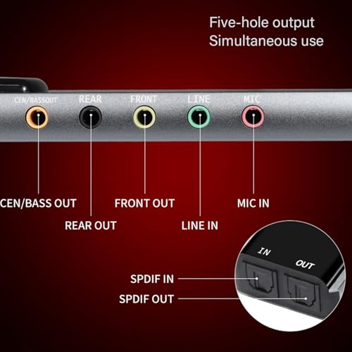 USB External Sound Card with SPDIF Digital Sound for 5.1 & 7.1 Surround Sound Systems, Aluminum Body - color: Gray