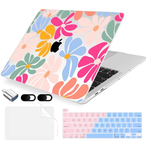 MecBevia Compatible with MacBook Pro 13 inch Case 2022 2021 2020 Release M2 M1 A2338 A2251 A2289, Plastic Hard Shell&Keyboard Cover&Screen Protector&Webcam Cover&Type-C Adapter, ColorfulFlowers - color: ColorfulFlowers