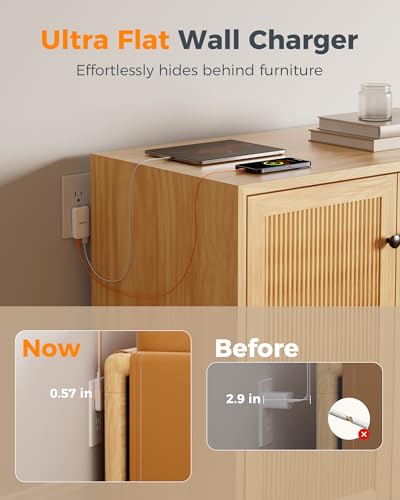 Flat Wall Charger USB C PD 45W, TESSAN Flat USB Wall Plug Foldable | 1 USB C and 1 USB A, Outlet Adapter, Fast Charging Block, Ultra Slim Charger, for Travel - size: USB-A&C PD45W
