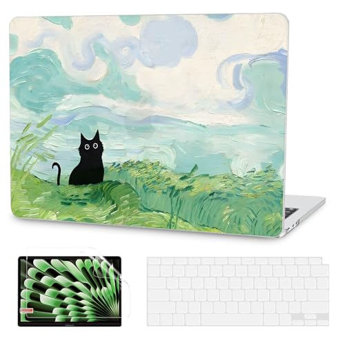 G JGOO Compatible with MacBook Air 13 inch Case 2026 2025-2022 M5 A3449 M4 A3240 M3 A3113 M2 A2681, Plastic Hard Shell for MacBook Air 13.6 inch Case+Keyboard Cover+Screen Protector, Cat Painting - color: Cat Painting