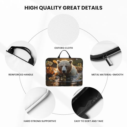 14 inch Laptop Sleeve with Handle Shockproof Laptop Bag Waterproof Computer Cover Bag Bear Crossing The River Briefcase