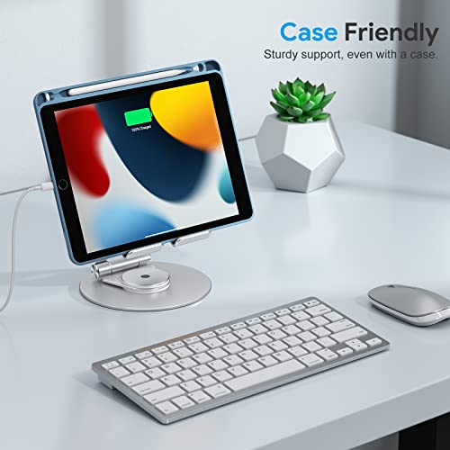 OMOTON Swivel Tablet Stand for iPad with 360 Rotating Base, Foldable Adjustable Holder for Drawing, Compatible with iPad Pro/Air/Mini and More, Silver | Aluminum Foldable Mount with Rotating Base, Desk Kitchen Drawing Travel, Fits iPad Pro/Air Samsung, Ki