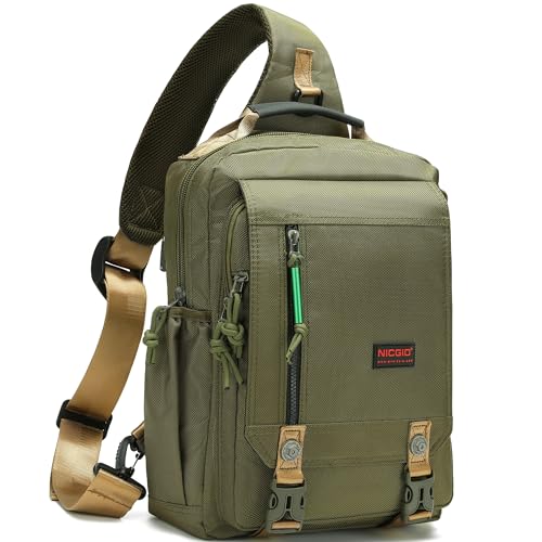 NICGID Sling Bags Chest Shoulder Backpacks, Laptop Backpack Crossbody Messenger Bag Travel Outdoor Men Women - color: Army Green, size: 14.1 inch