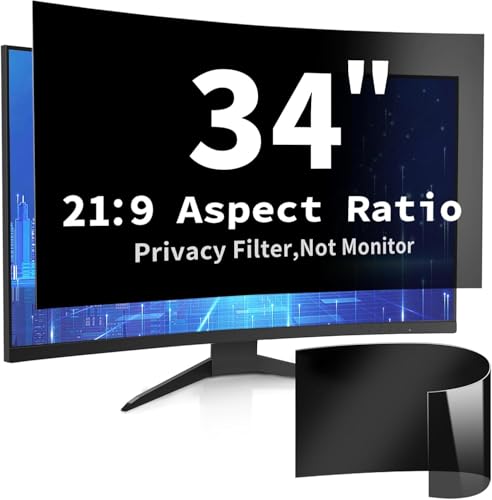 34 Inch Computer Privacy Screen Filter for 21:9 Curved and Flat | Removable Anti Glare & Blue Light & UV Reduces Eye Strain, ±30° Privacy Filter for Monitors Keeps Data Safe, Lightweight - size: 1 Pack-34''Monitor Screen Protector (21:9)